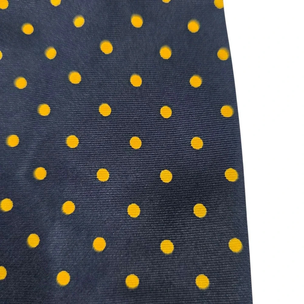 Faconnable Silk Polka Dot Necktie Navy‎ Blue Yellow Handmade Made in France